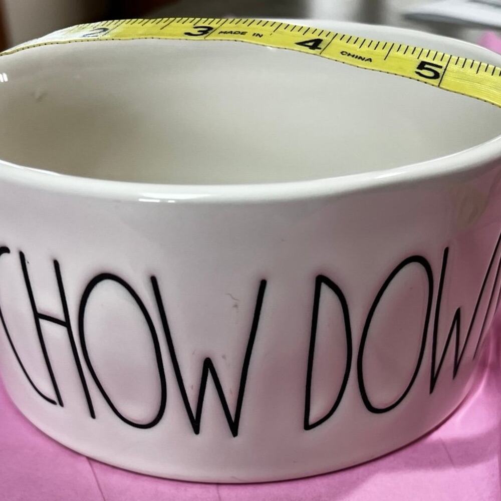 Rae Dunn 6” CHOW DOWN pet bowl ivory ceramic